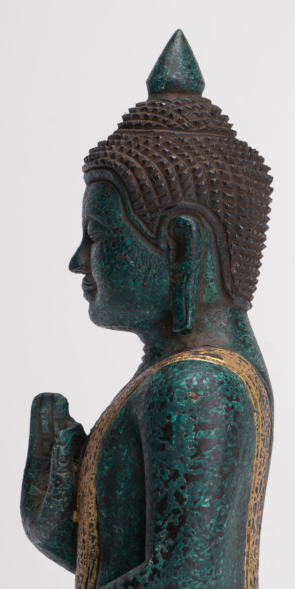 Buddha Statue - Antique Khmer Style Cambodia Seated Wood Buddha Statue Teaching Mudra - 26cm/10"