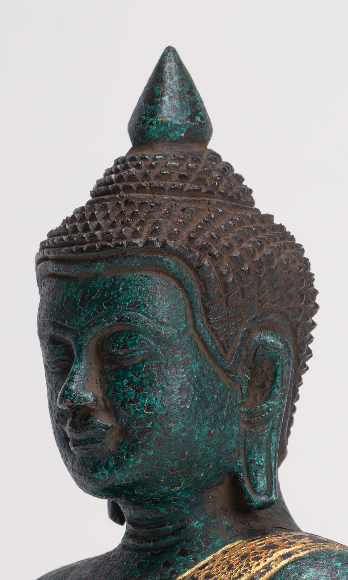 Buddha Statue - Antique Khmer Style Cambodia Seated Wood Buddha Statue Teaching Mudra - 26cm/10"