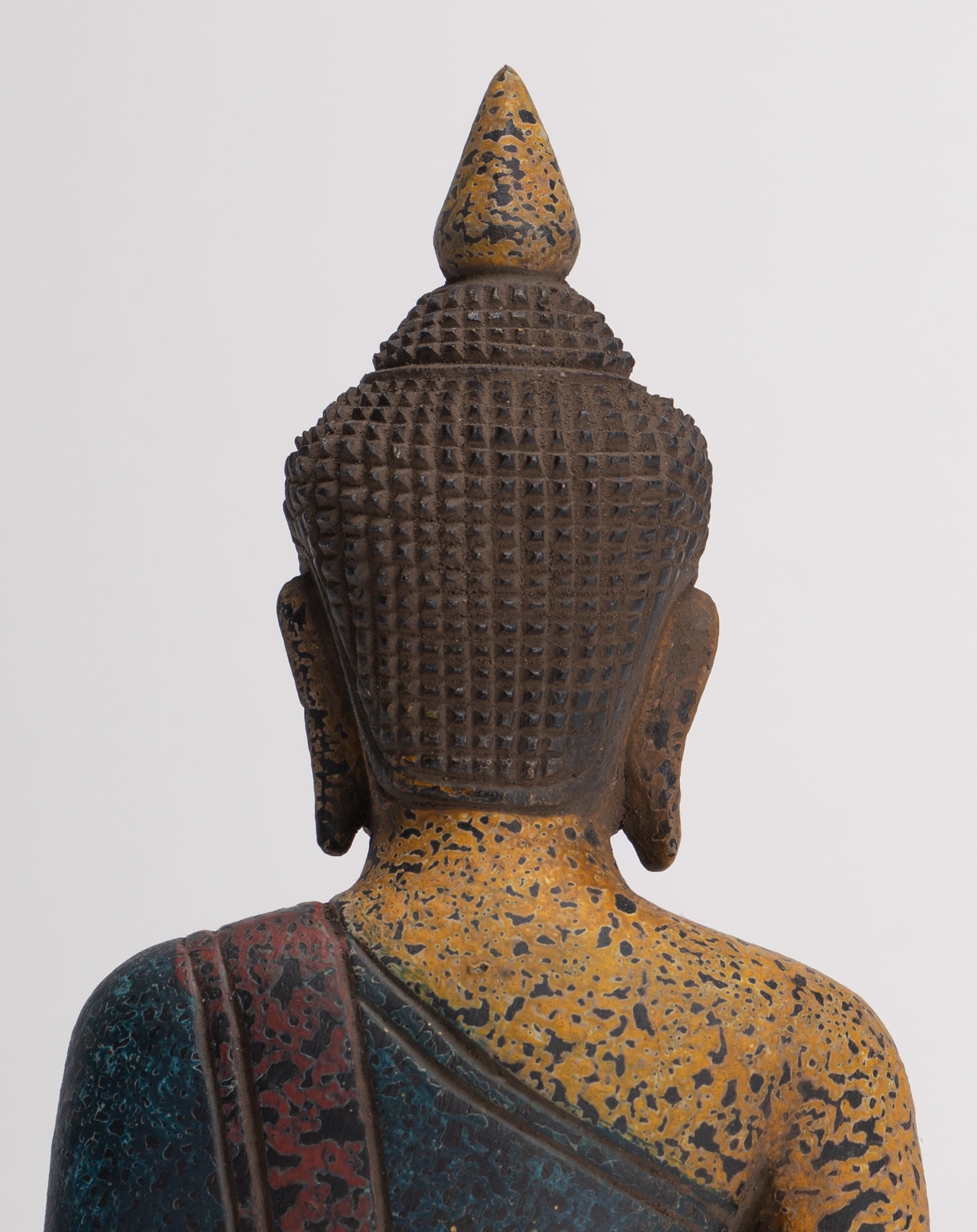 Buddha Sculpture - Antique Khmer Style Wood Seated Buddha Statue Dhyana Meditation Mudra - 20cm/8"