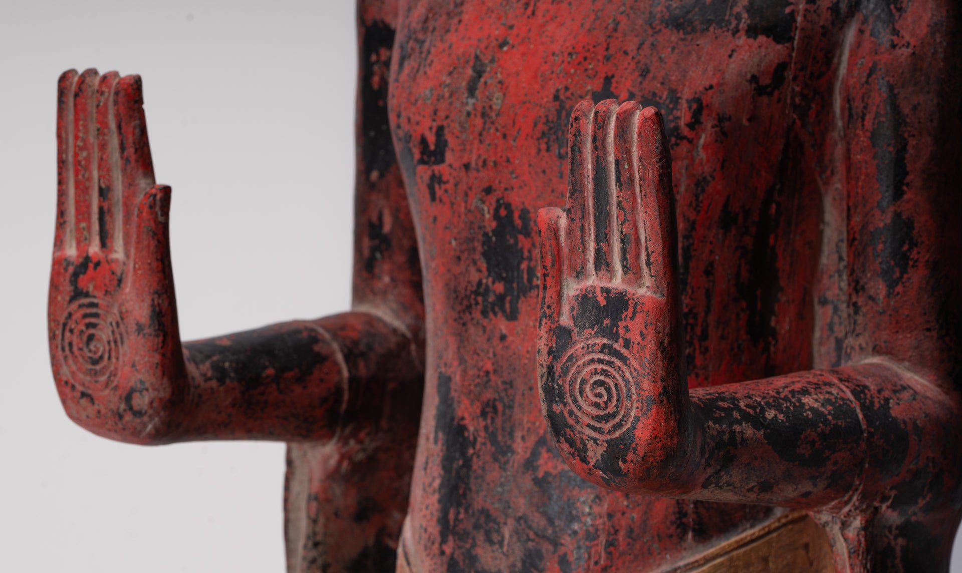 Large Buddha Statue - Antique Khmer Style Wood Standing Protection Monday Buddha Statue - 164cm/66"