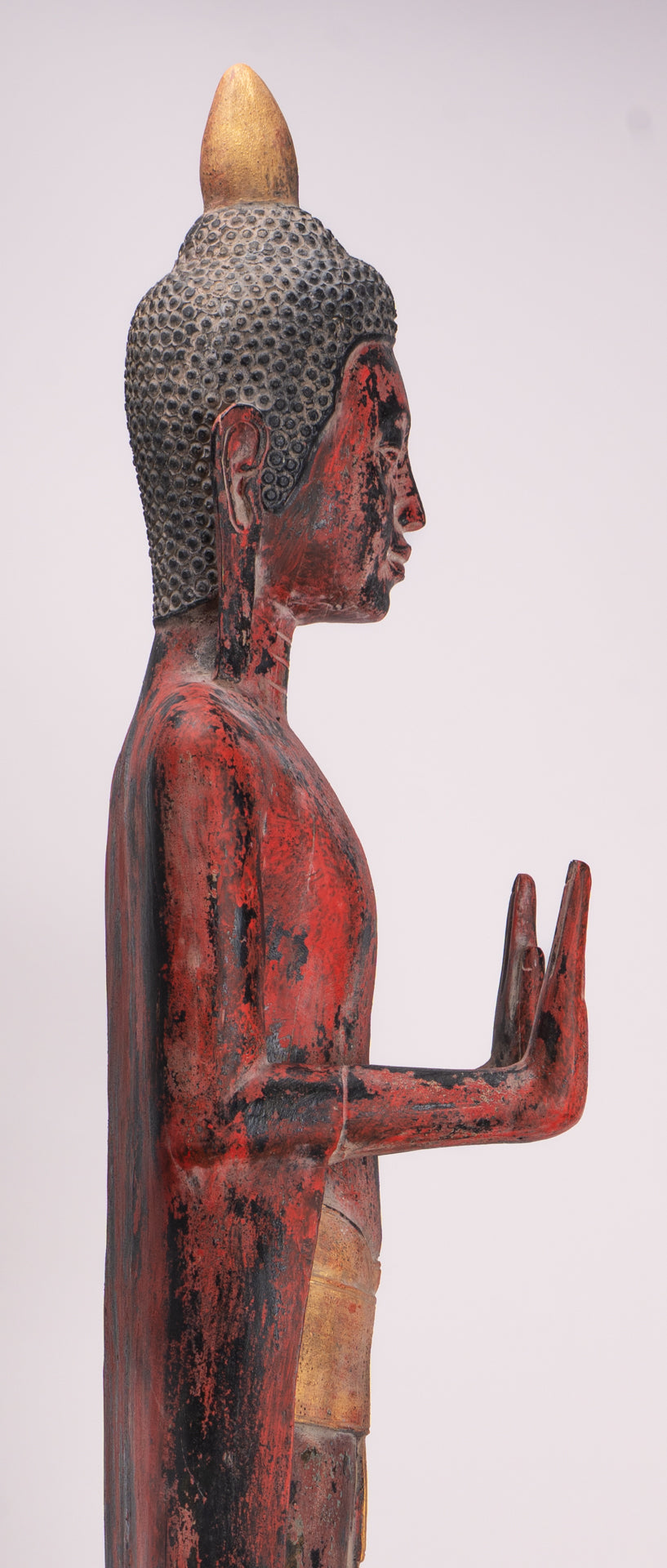 Large Buddha Statue - Antique Khmer Style Wood Standing Protection Monday Buddha Statue - 164cm/66"