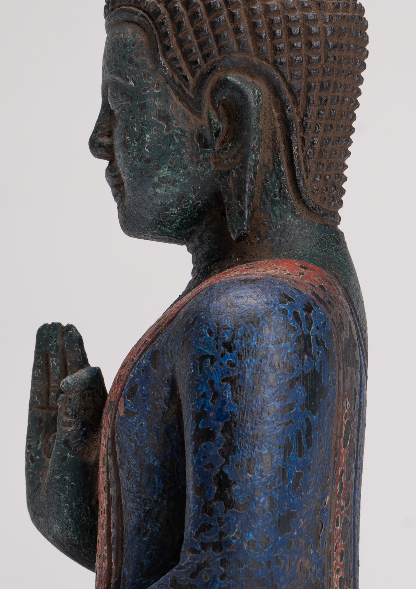 Buddha Statue - Antique Khmer Style Cambodia Seated Wood Buddha Statue Teaching Mudra - 27cm/11"