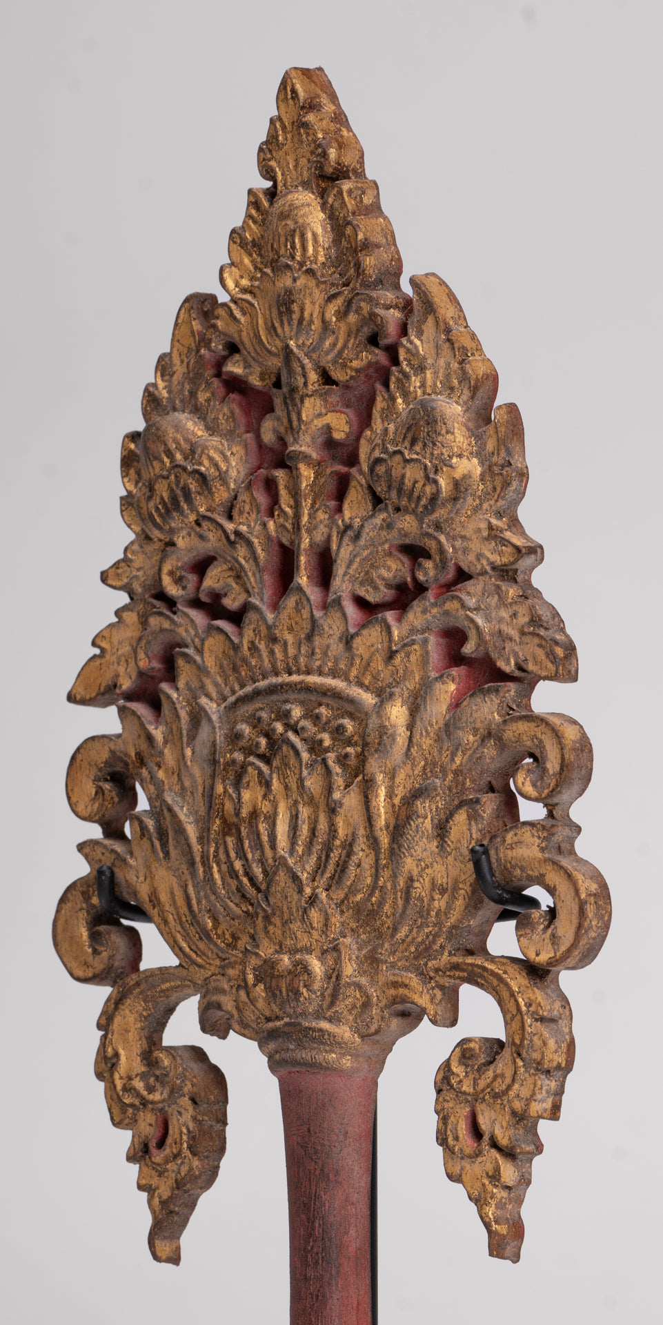 Antique Thai Style Wood Devotional Buddha Fan - 26cm/10"