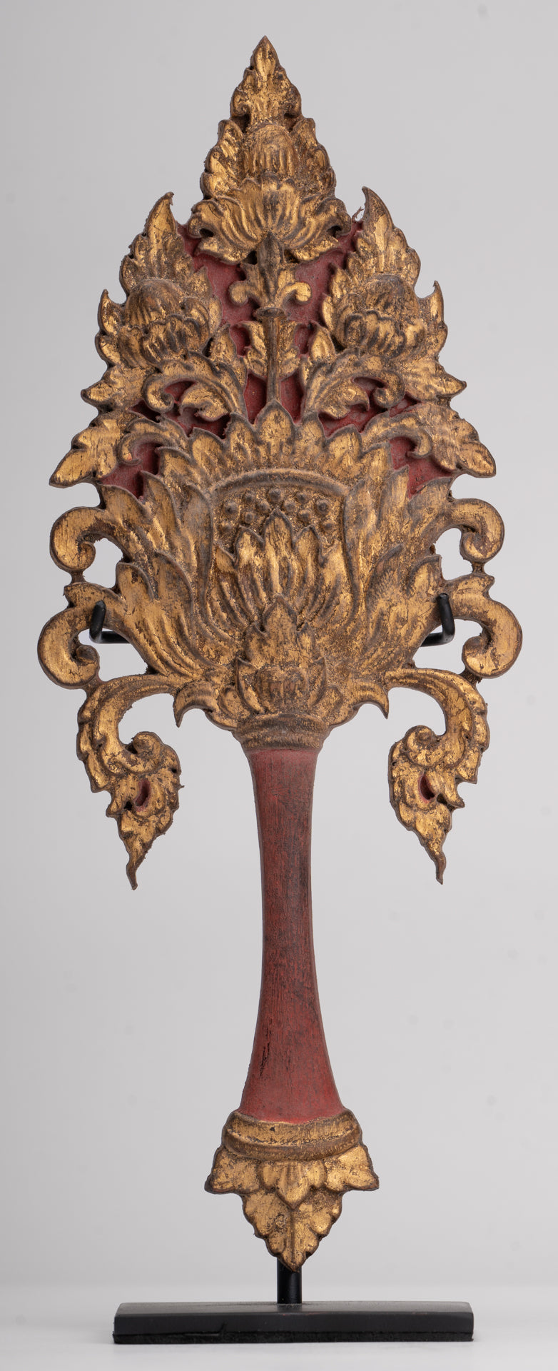 Antique Thai Style Wood Devotional Buddha Fan - 26cm/10"