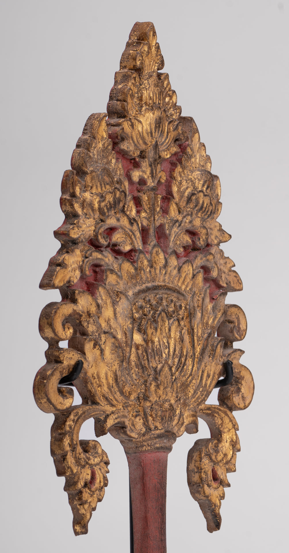 Antique Thai Style Wood Devotional Buddha Fan - 26cm/10"