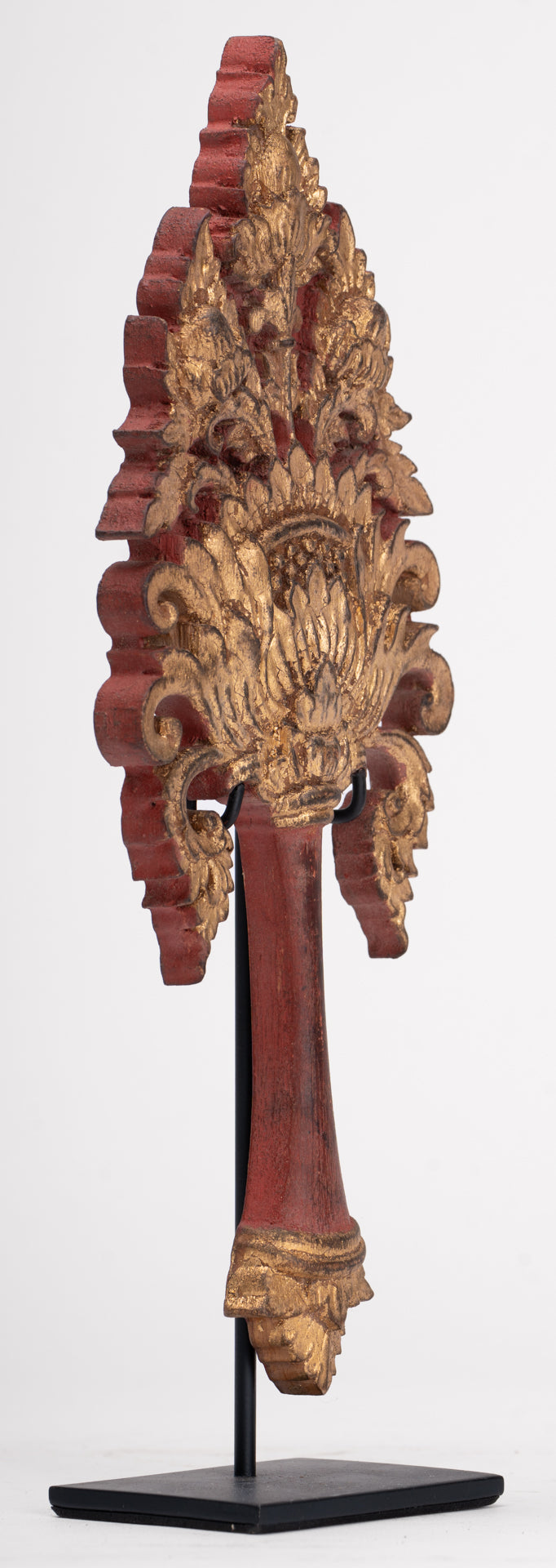 Antique Thai Style Wood Devotional Buddha Fan - 28cm/11"