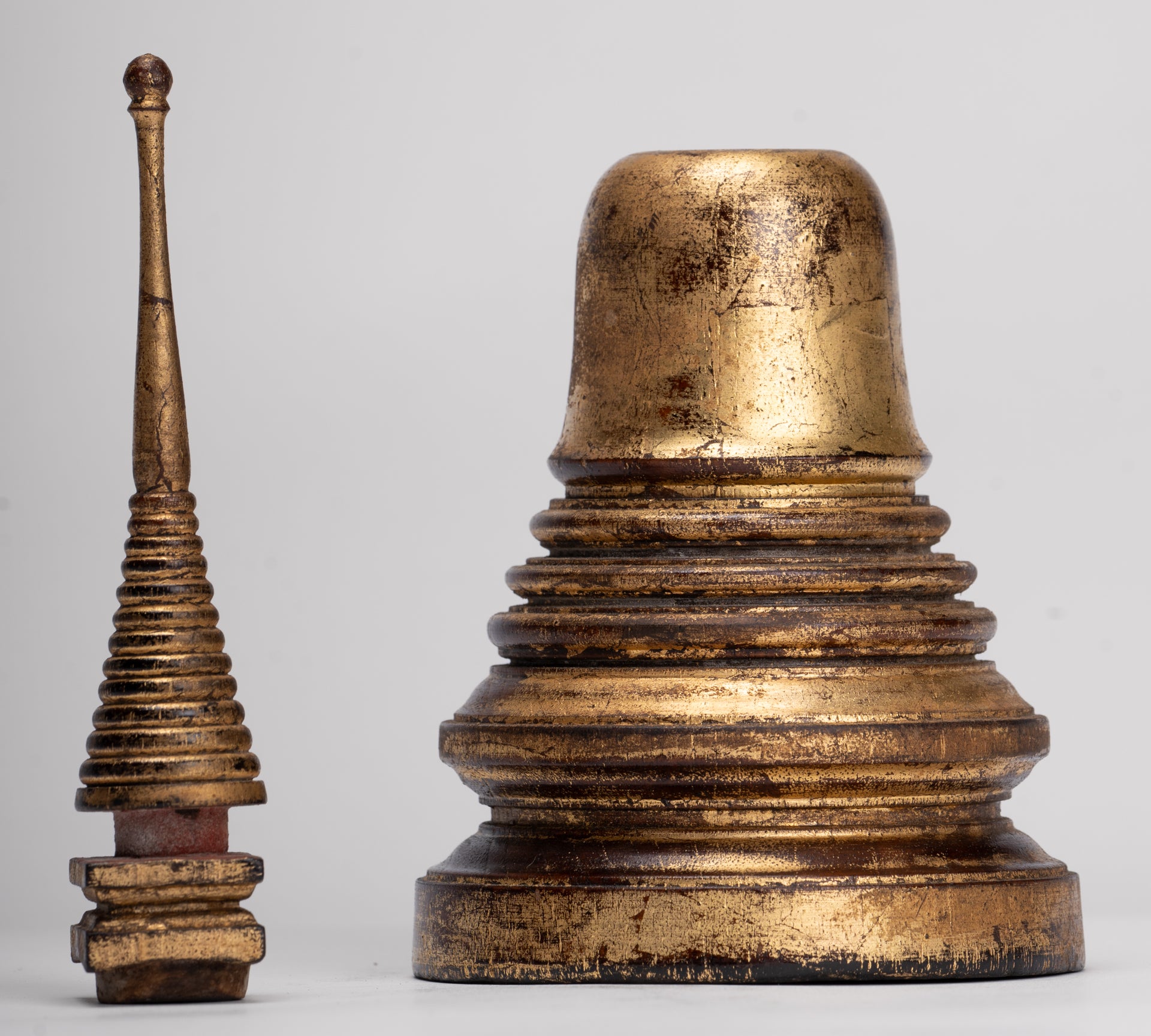 Buddhist Stupa - Antique Thai Style Wood Nirvana Stupa or Chedis - 26cm/10"