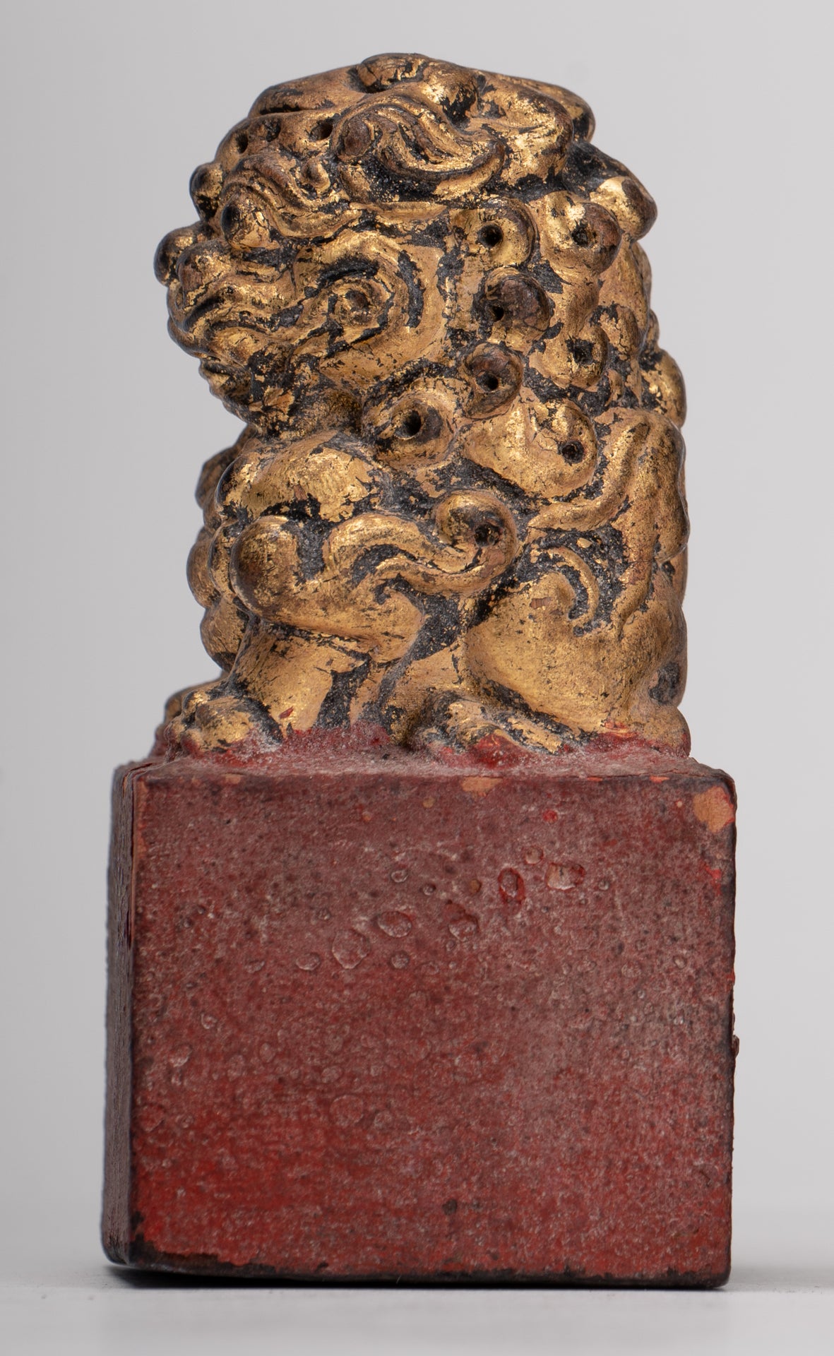 Antique Chinese Style Wood Temple Guardian Lions Shishi Lions Foo Dogs Imperial Lions (Pair) - 8cm/3"