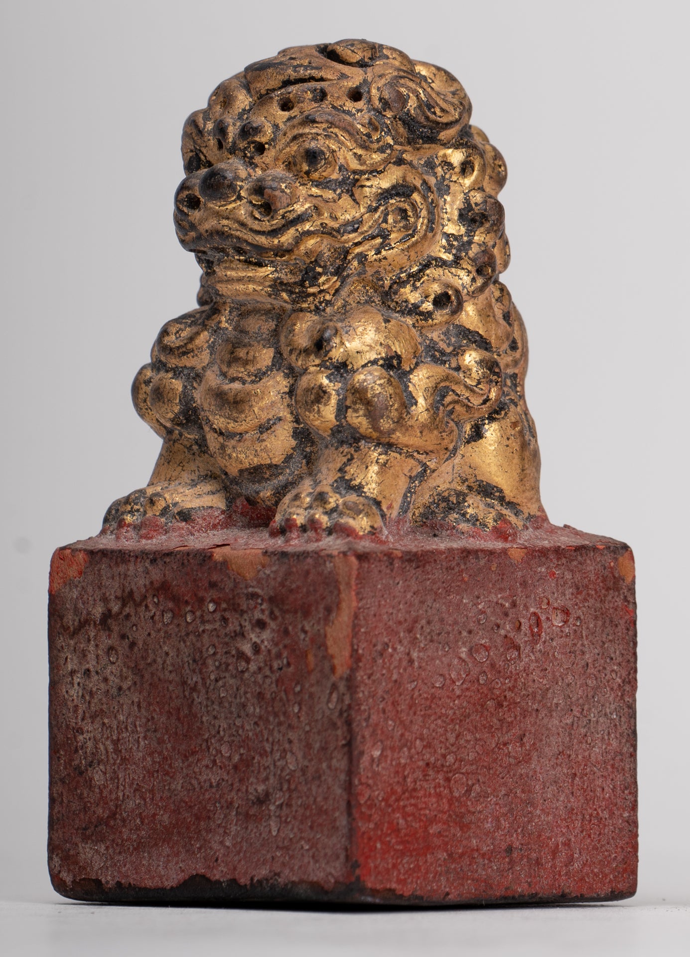 Antique Chinese Style Wood Temple Guardian Lions Shishi Lions Foo Dogs Imperial Lions (Pair) - 8cm/3"