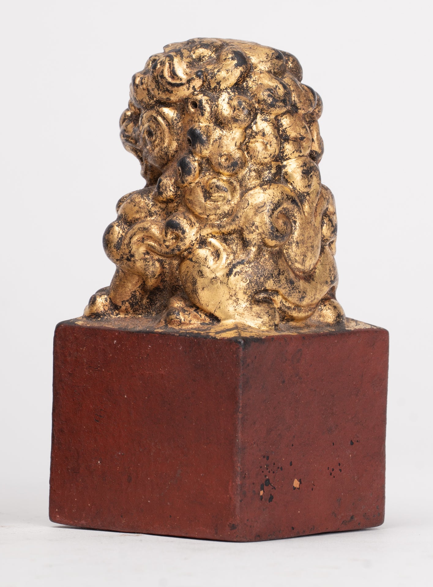 Antique Chinese Style Wood Temple Guardian Lions Shishi Lions Foo Dogs Imperial Lions (Pair) - 9.5cm/4"