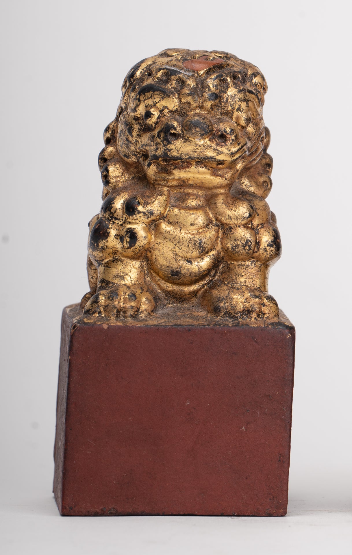 Antique Chinese Style Wood Temple Guardian Lions Shishi Lions Foo Dogs Imperial Lions (Pair) - 9.5cm/4"