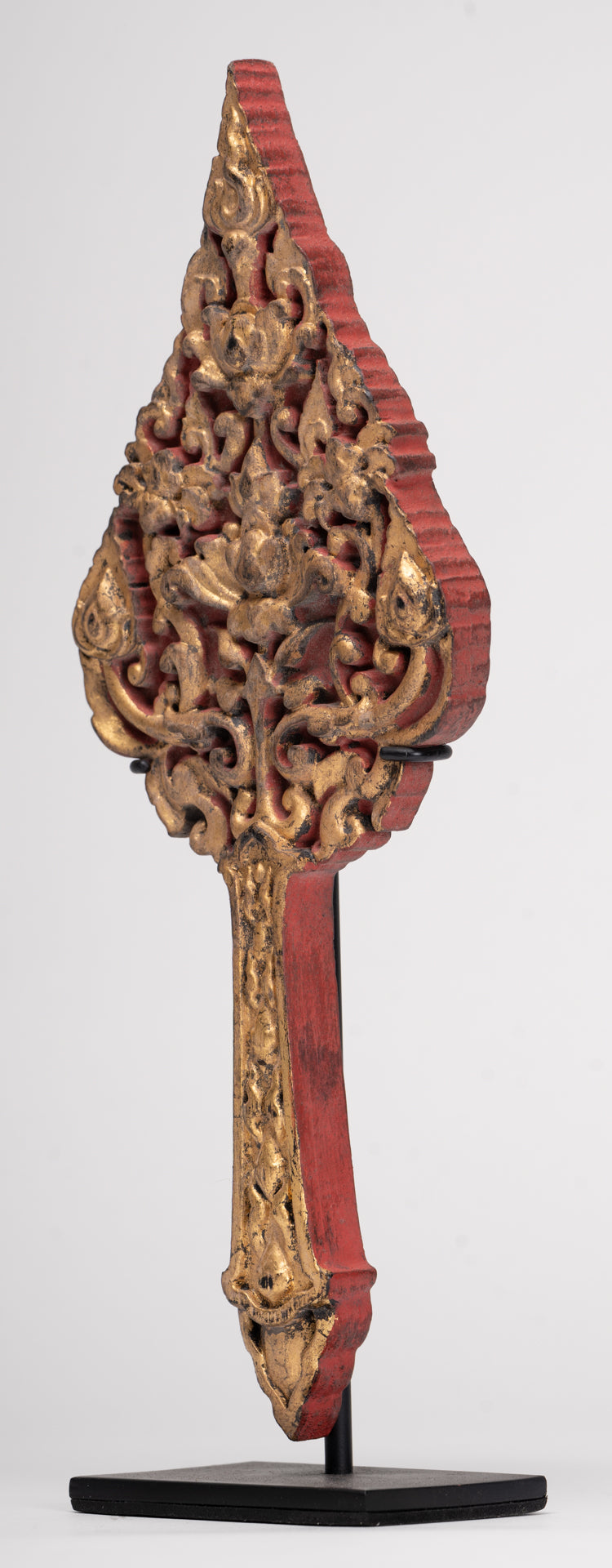 Antique Thai Style Wood Devotional Buddha Fan - 26.5cm/11"