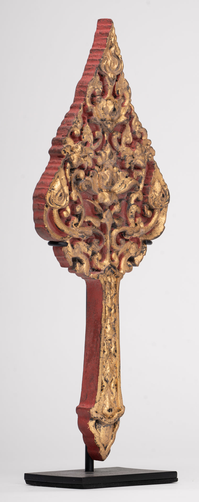 Antique Thai Style Wood Devotional Buddha Fan - 26.5cm/11"