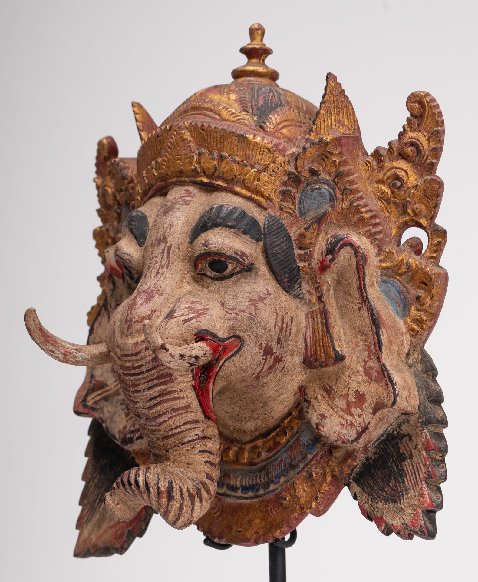 Ganesha Statue - Antique Javanese Style Wood Mounted Majapahit Ganesha Statue - 35.5cm/14"