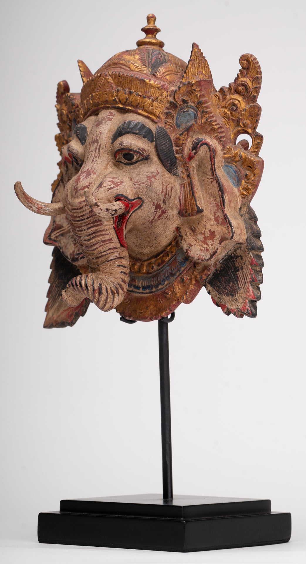 Ganesha Statue - Antique Javanese Style Wood Mounted Majapahit Ganesha Statue - 35.5cm/14"