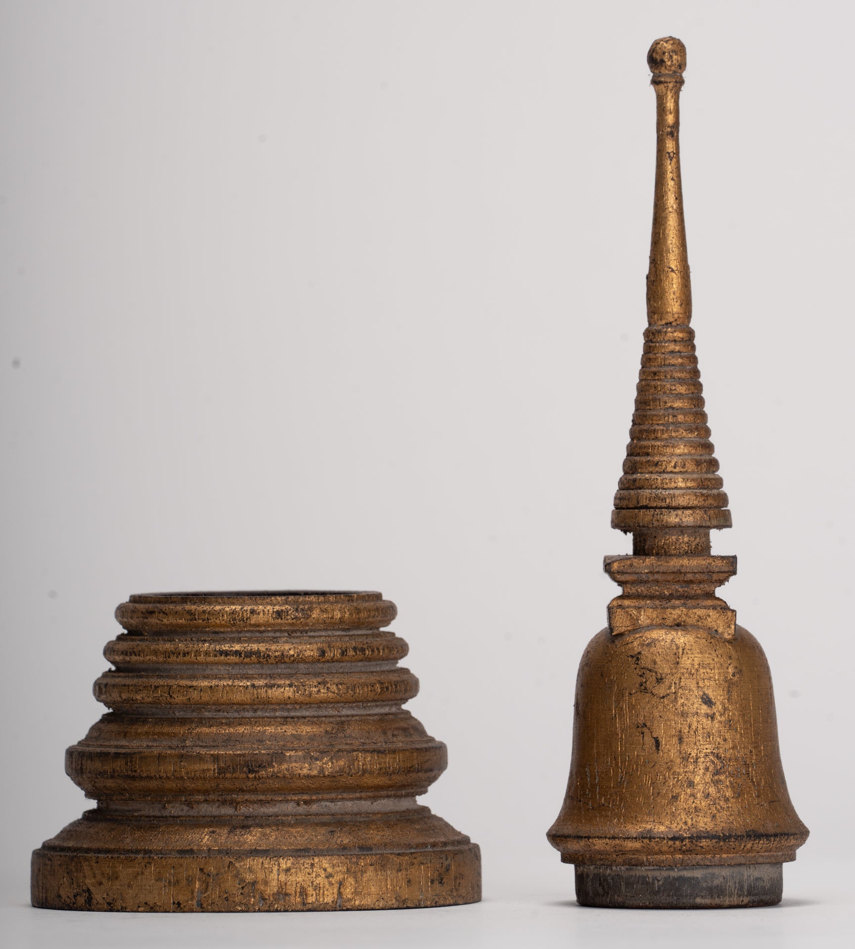 Buddhist Stupa - Antique Thai Style Wood Nirvana Stupa or Chedis - 20cm/8"