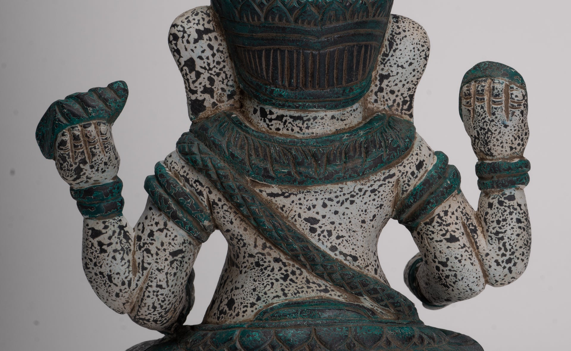 Ganesh Statue - Antique Khmer Style Seated Wood Ganesha Statue - 34cm/14"