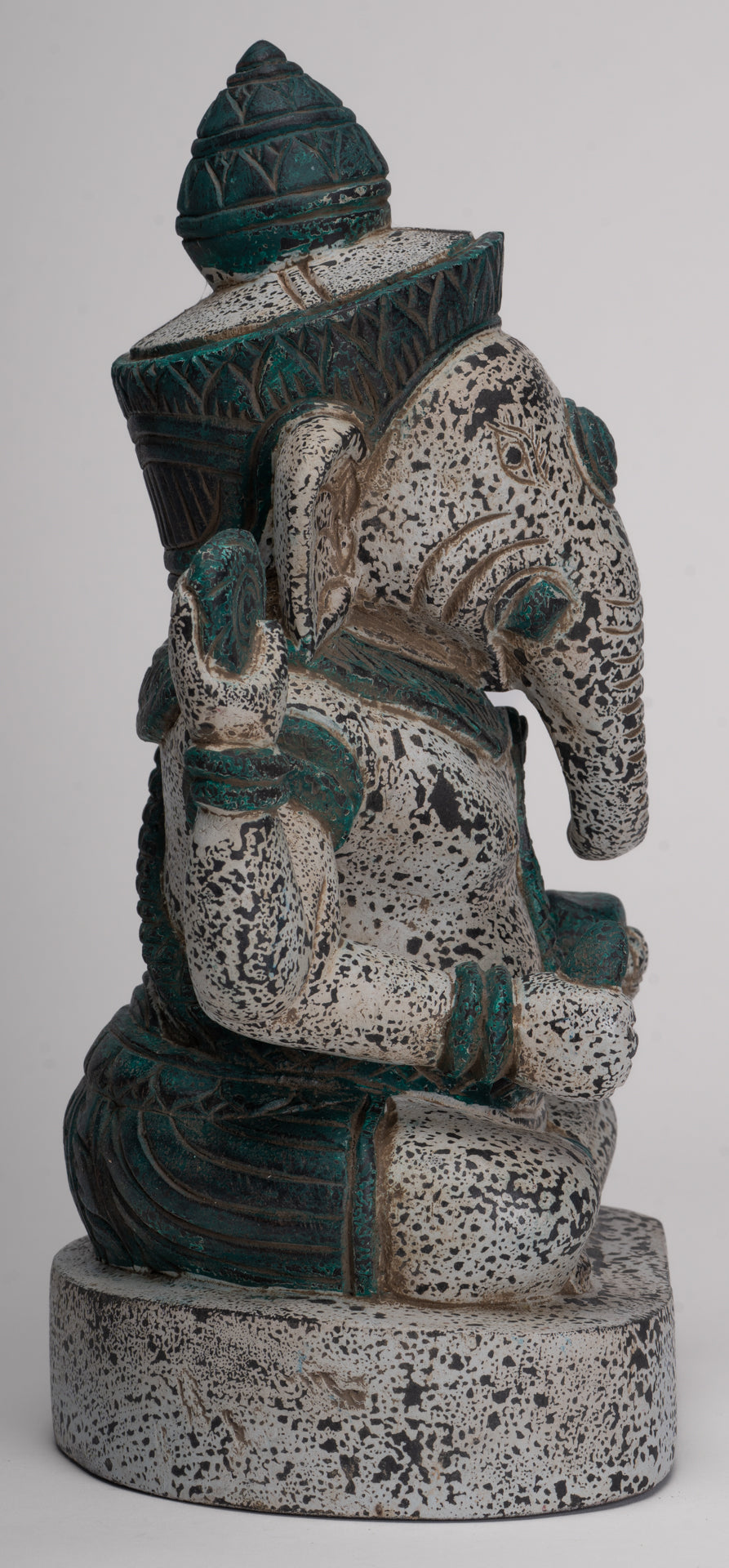 Ganesh Statue - Antique Khmer Style Seated Wood Ganesha Statue - 34cm/14"