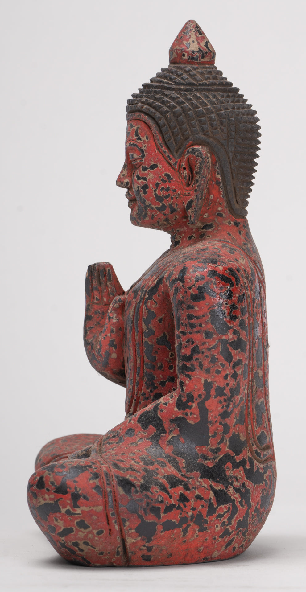 Antique Khmer Style Seated Wood Buddha Statue Teaching Mudra - 19cm/8"