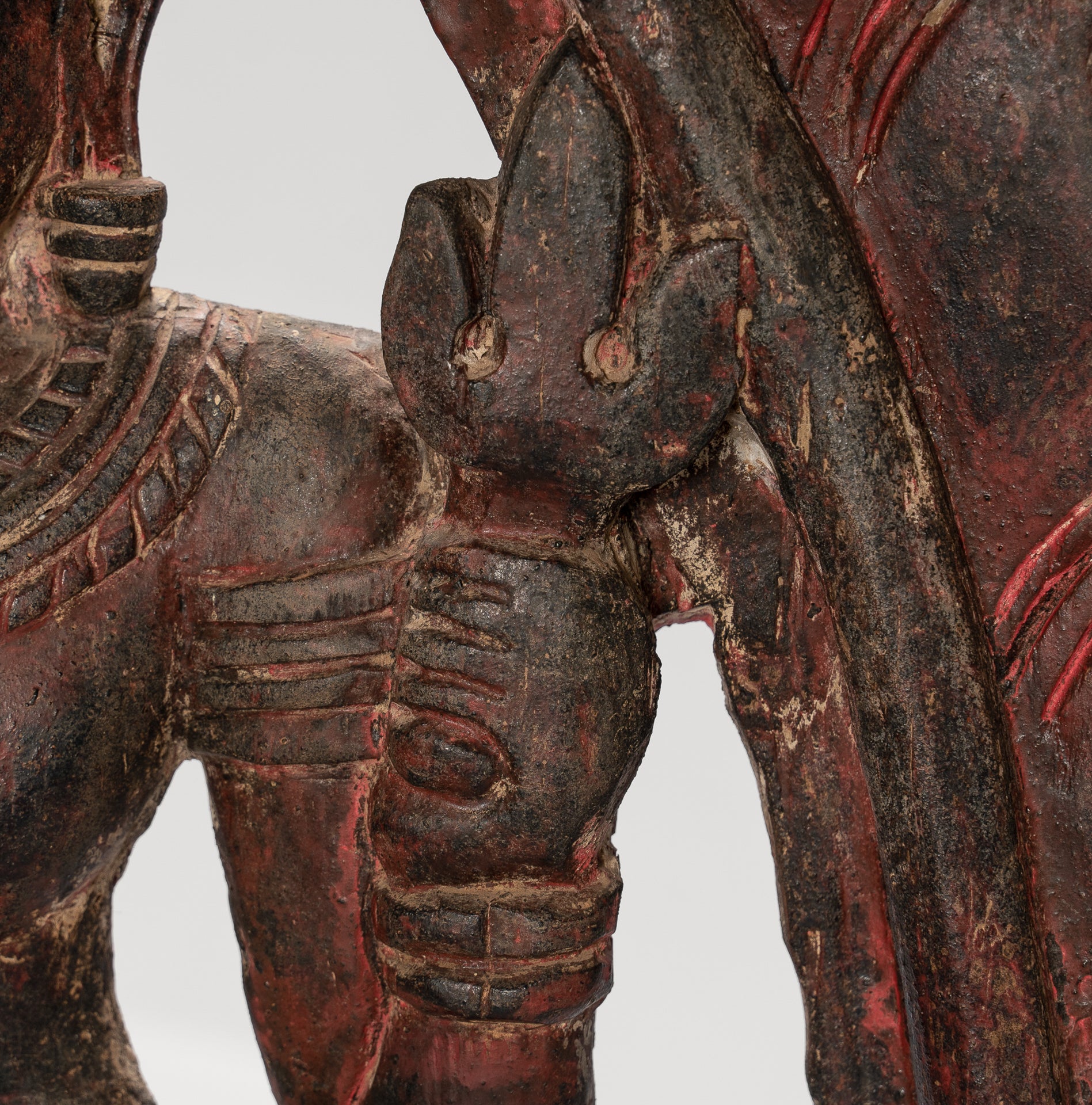 Shiva Statue - Antique Khmer Style SE Asia Wood Bas Relief Nandi & Shiva Statue - 105cm/42"