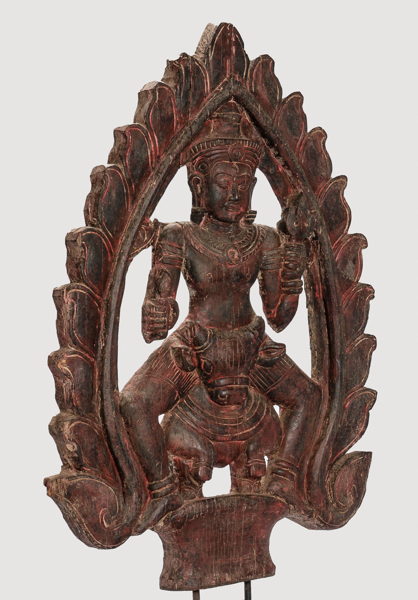 Shiva Statue - Antique Khmer Style SE Asia Wood Bas Relief Nandi & Shiva Statue - 105cm/42"