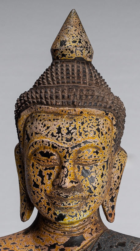 Buddha Statue - Antique Khmer Style SE Asia Seated Wood Enlightenment Buddha Statue - 45cm/18"