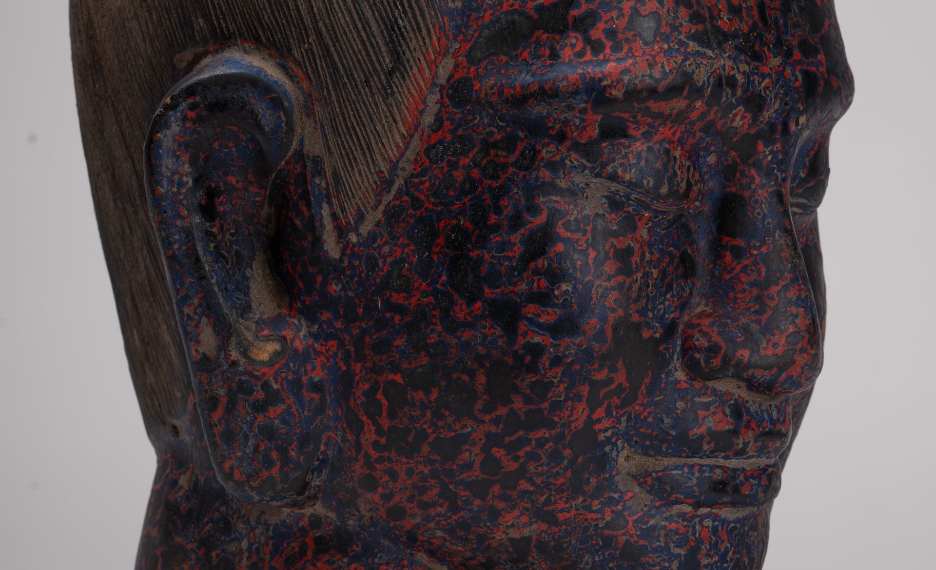 Jayavarman Statue - Antique Khmer Style Wood Jayavarman VII Head Statue - 29cm/12"