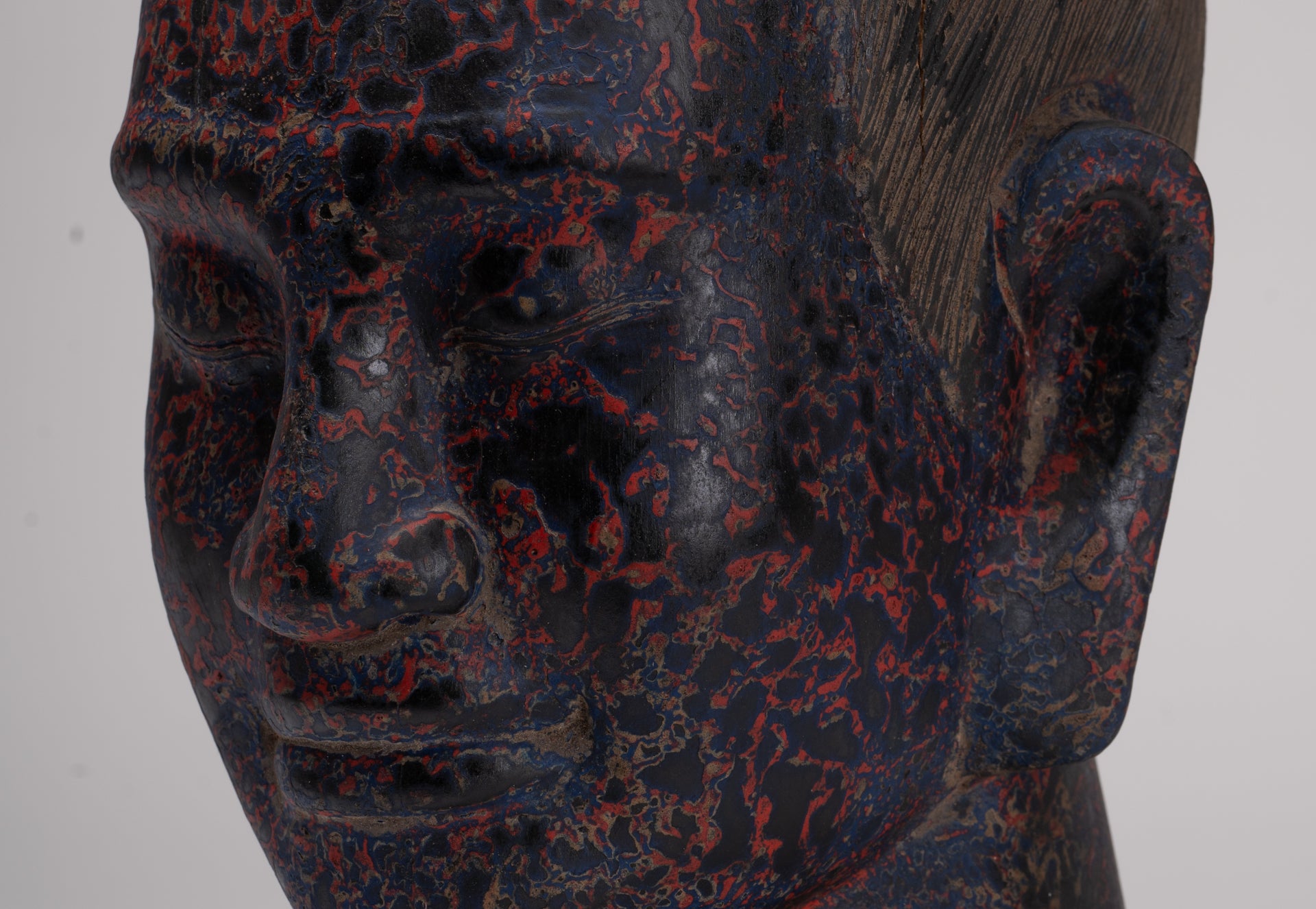 Estatua de Jayavarman - Estatua de cabeza de madera de estilo jayavarman VII antiguo Jayavarman - 29cm/12 "