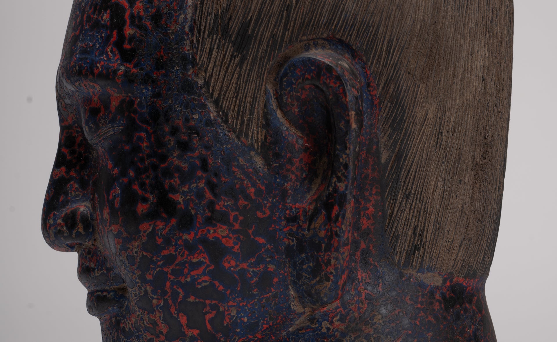 Jayavarman Statue - Antique Khmer Style Wood Jayavarman VII Head Statue - 29cm/12"