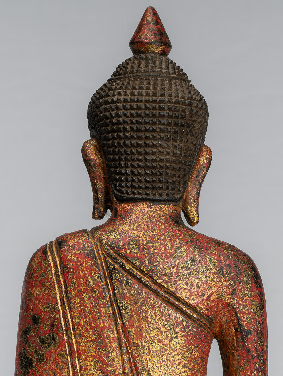 Buddha Sculpture - Antique Khmer in stile Khmer Legno Buddha Statua Dhyana Meditazione Mudra - 31 cm/12 "