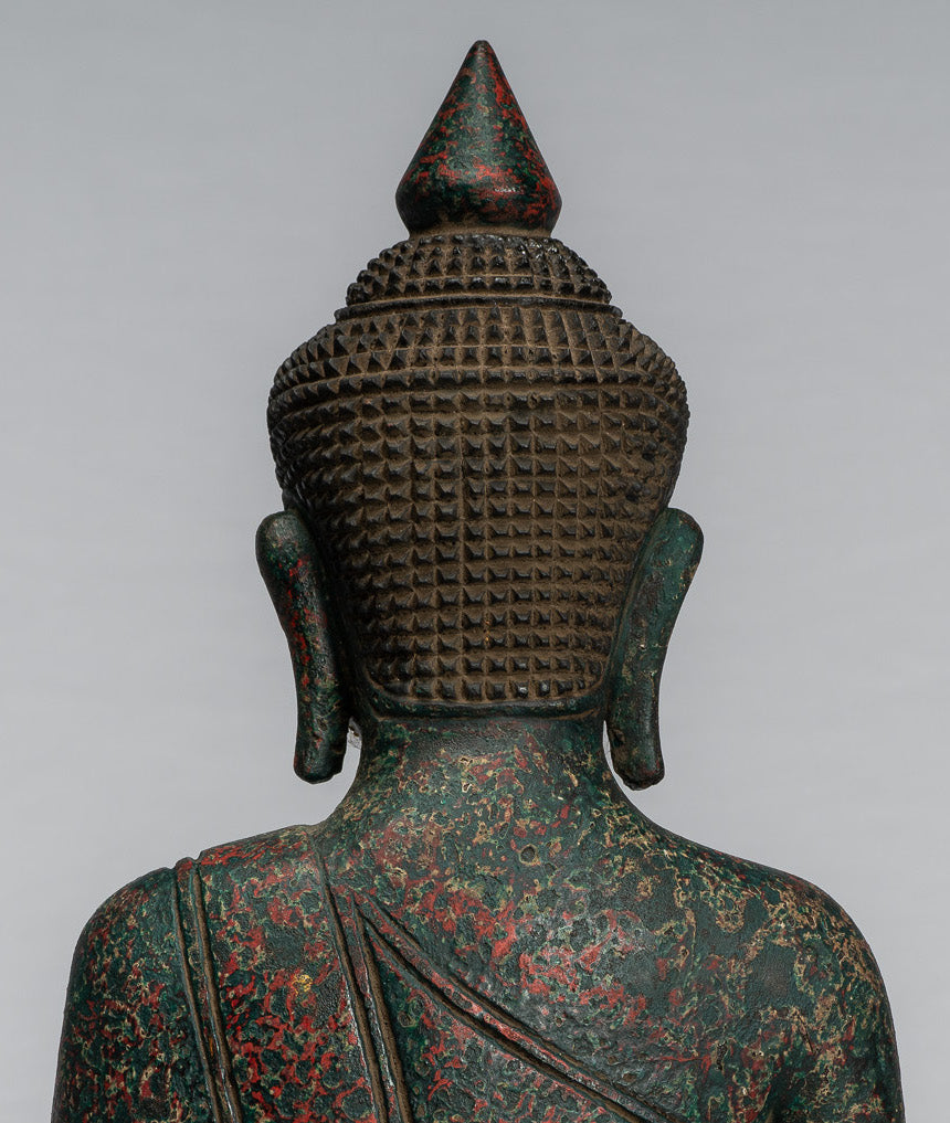 Buddha Statue - Antique Khmer Style SE Asia Seated Wood Enlightenment Buddha Statue - 39cm/16"