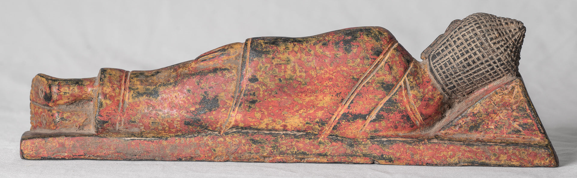 Buddha Statue - Antique Thai Style Wood Reclining Nirvana Buddha Statue - 30cm/12" Long