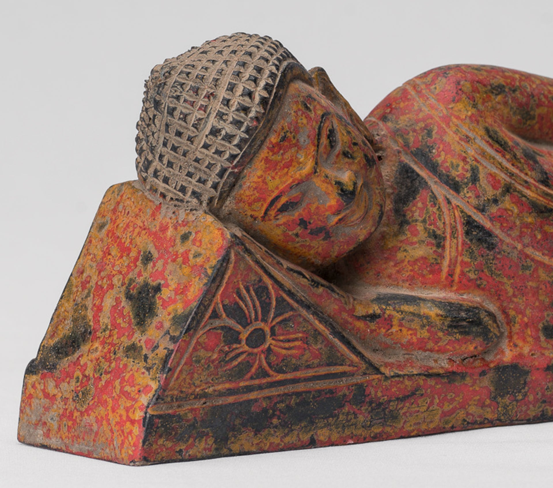 Buddha Statue - Antique Thai Style Wood Reclining Nirvana Buddha Statue - 30cm/12" Long