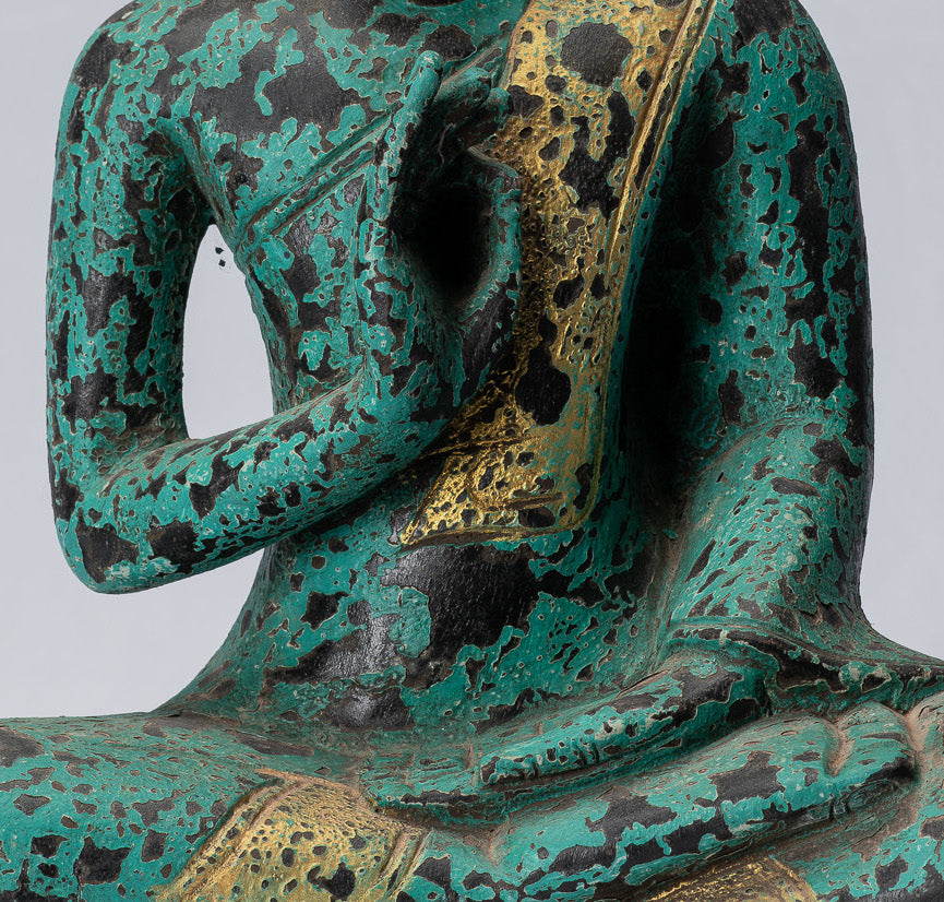 Escultura de Buda - Buda - Estatua de Buda de madera de estilo jemer antiguo de estilo jemer enseñando Mudra - 39cm/16 "