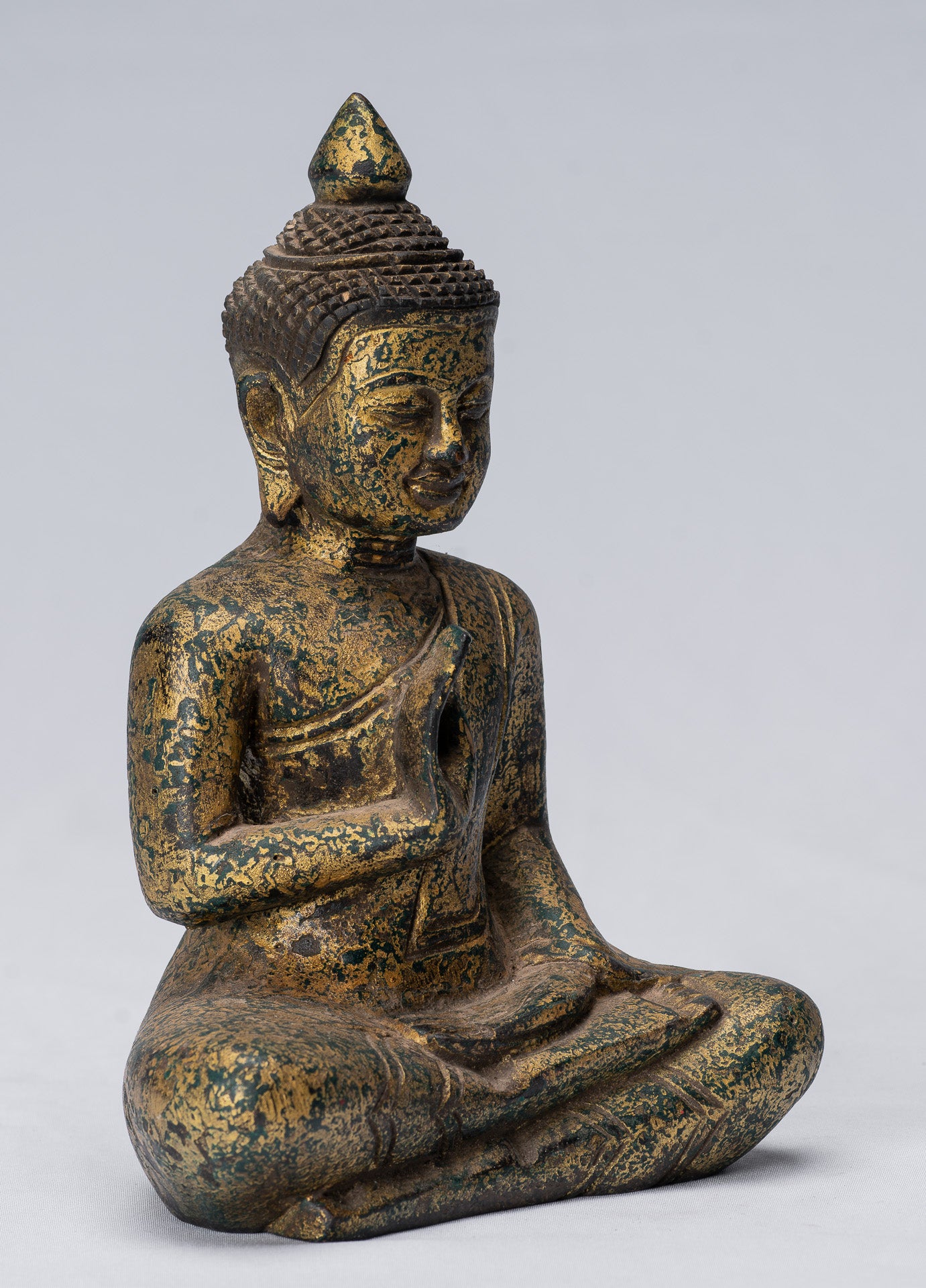 Escultura de Buda - Buda - Estatua de buda de madera de estilo jemer antiguo de estilo jemer enseñando mudra - 21 cm/8 "