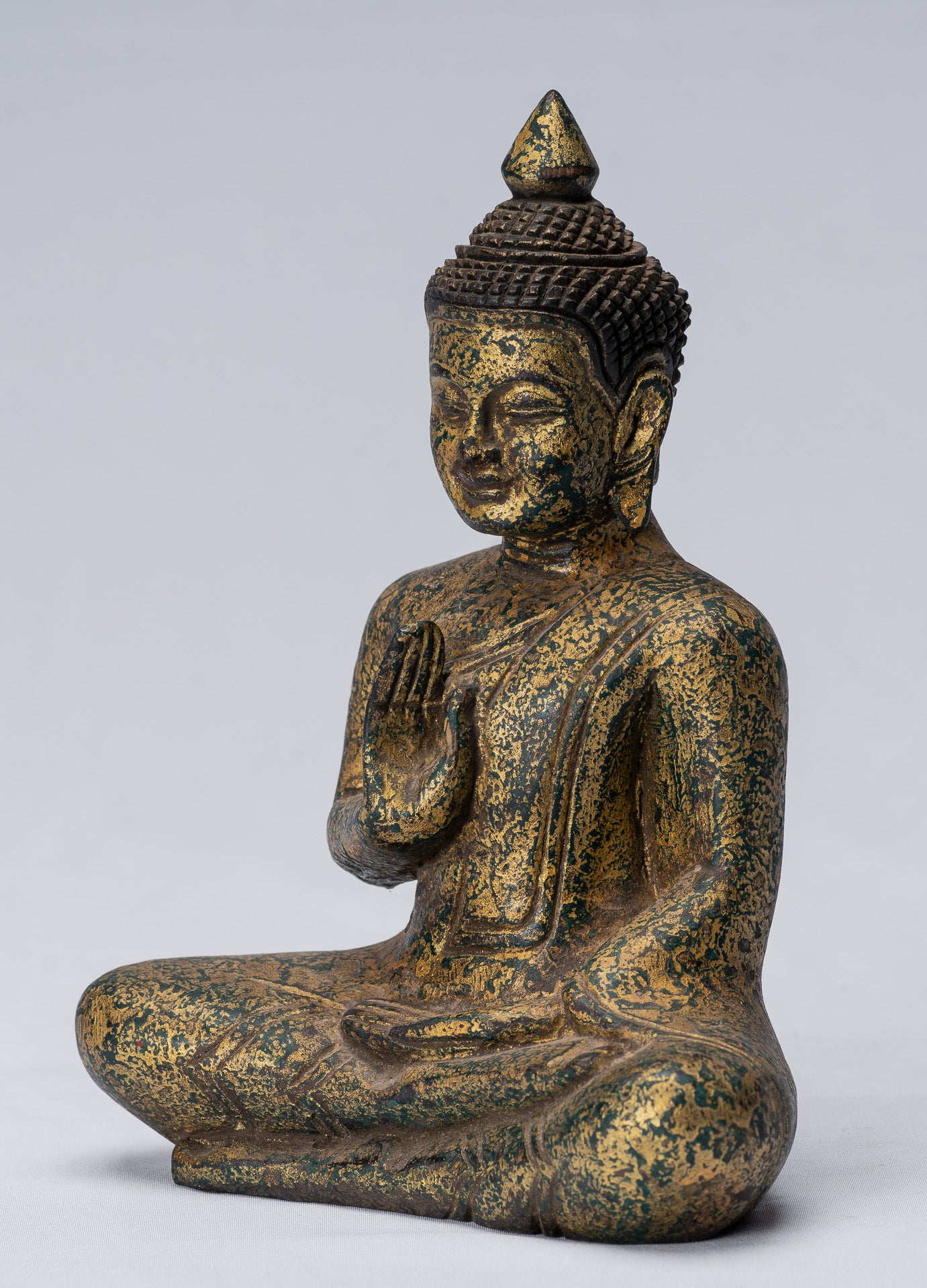 Escultura de Buda - Buda - Estatua de buda de madera de estilo jemer antiguo de estilo jemer enseñando mudra - 21 cm/8 "