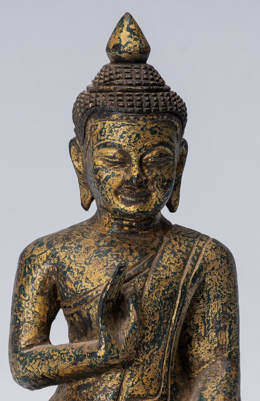 Escultura de Buda - Buda - Estatua de buda de madera de estilo jemer antiguo de estilo jemer enseñando mudra - 21 cm/8 "