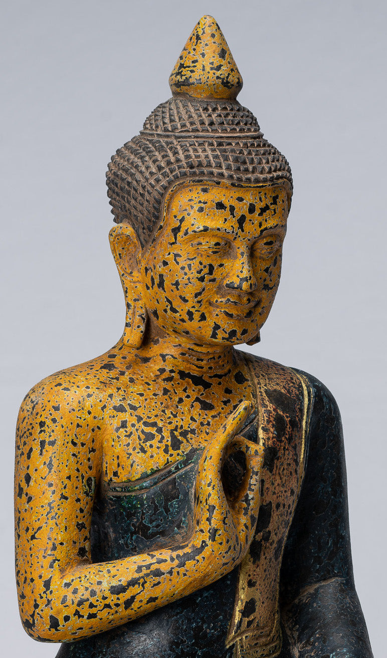 Escultura de Buda - Buda - Estatua de buda de madera de estilo jemer antiguo de estilo jemer enseñando mudra - 40 cm/16 "