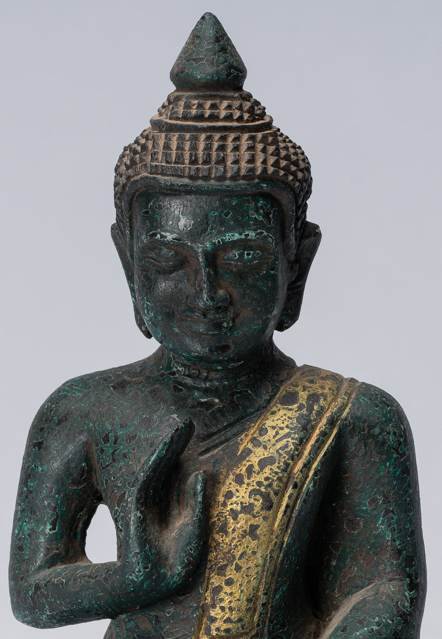 Escultura de Buda - Buda - Estatua de buda de madera de estilo jemer antiguo de estilo jemer enseñando mudra - 20 cm/8 "