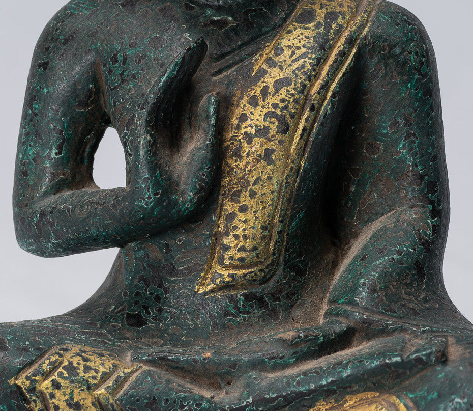 Escultura de Buda - Buda - Estatua de buda de madera de estilo jemer antiguo de estilo jemer enseñando mudra - 20 cm/8 "