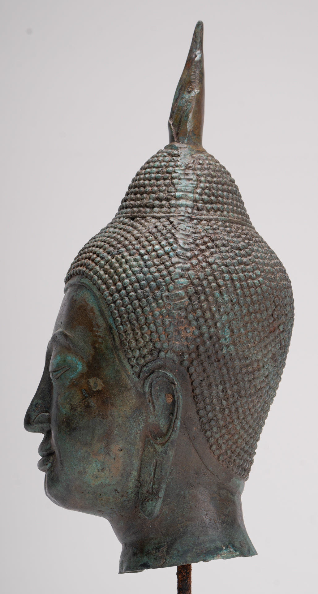 Buddha Head - Antique Thai Style Sukhothai Mounted Bronze Buddha Head - 39cm/16"