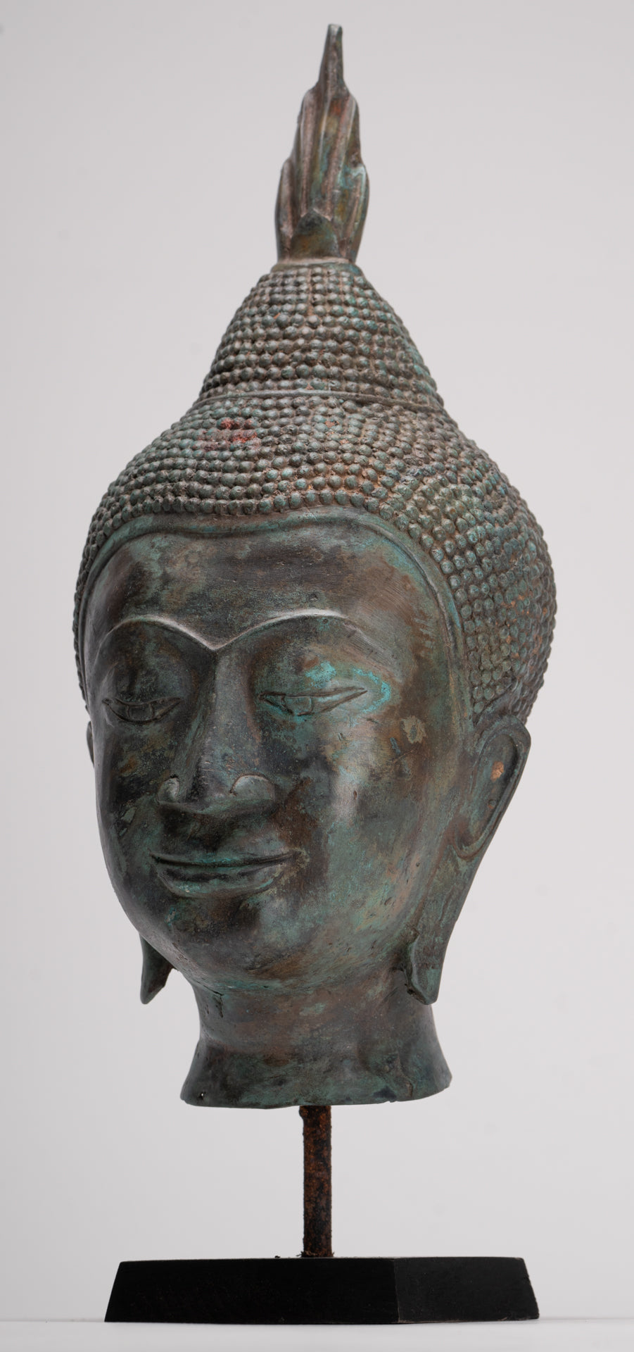 Buddha Head - Antique Thai Style Sukhothai Mounted Bronze Buddha Head - 39cm/16"