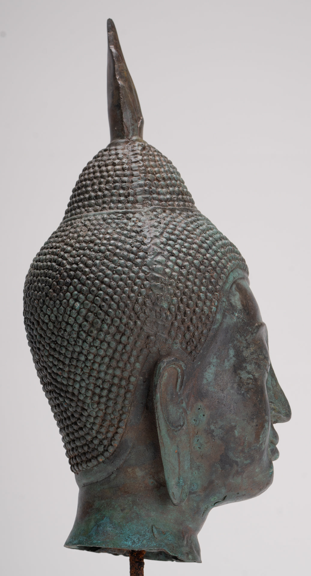 Buddha Head - Antique Thai Style Sukhothai Mounted Bronze Buddha Head - 39cm/16"