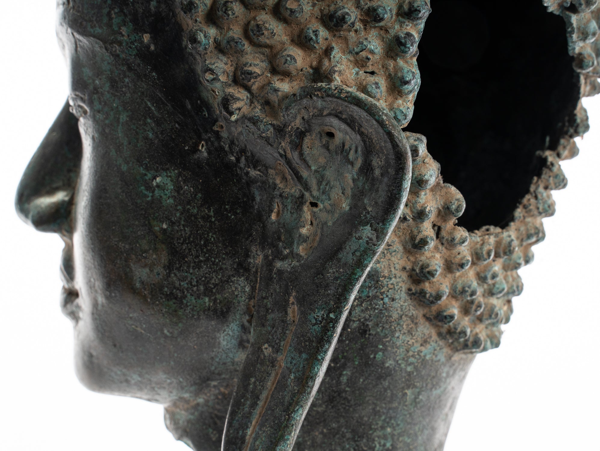 Statue de Bouddha-Antique style Thaï monté Bouddha en bronze Chef Statue-35cm/14 "