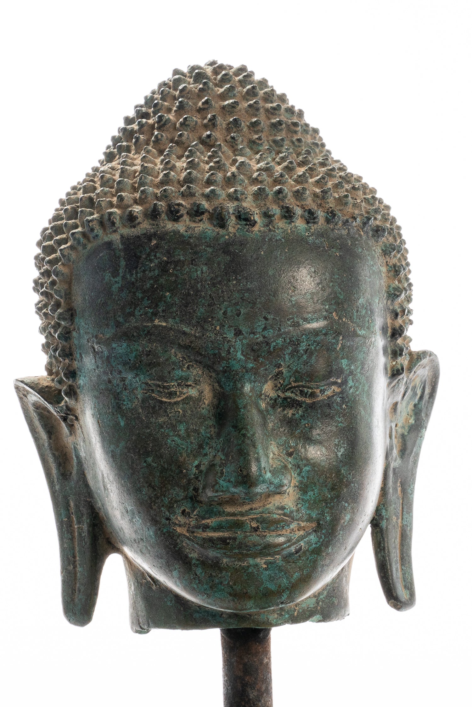 Statue de Bouddha-Antique style Thaï monté Bouddha en bronze Chef Statue-35cm/14 "
