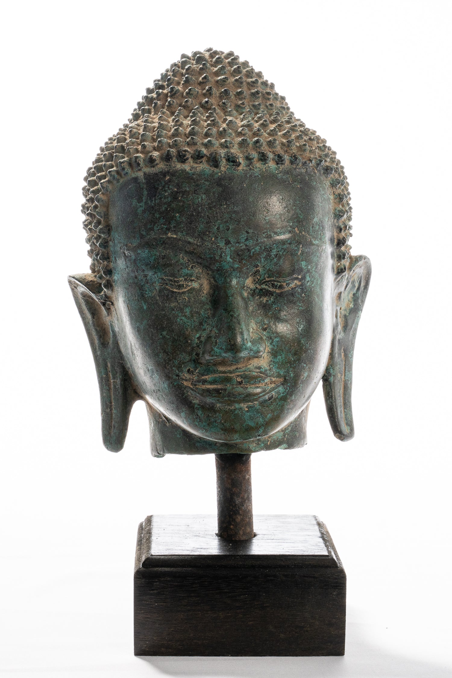 Statue de Bouddha-Antique style Thaï monté Bouddha en bronze Chef Statue-35cm/14 "