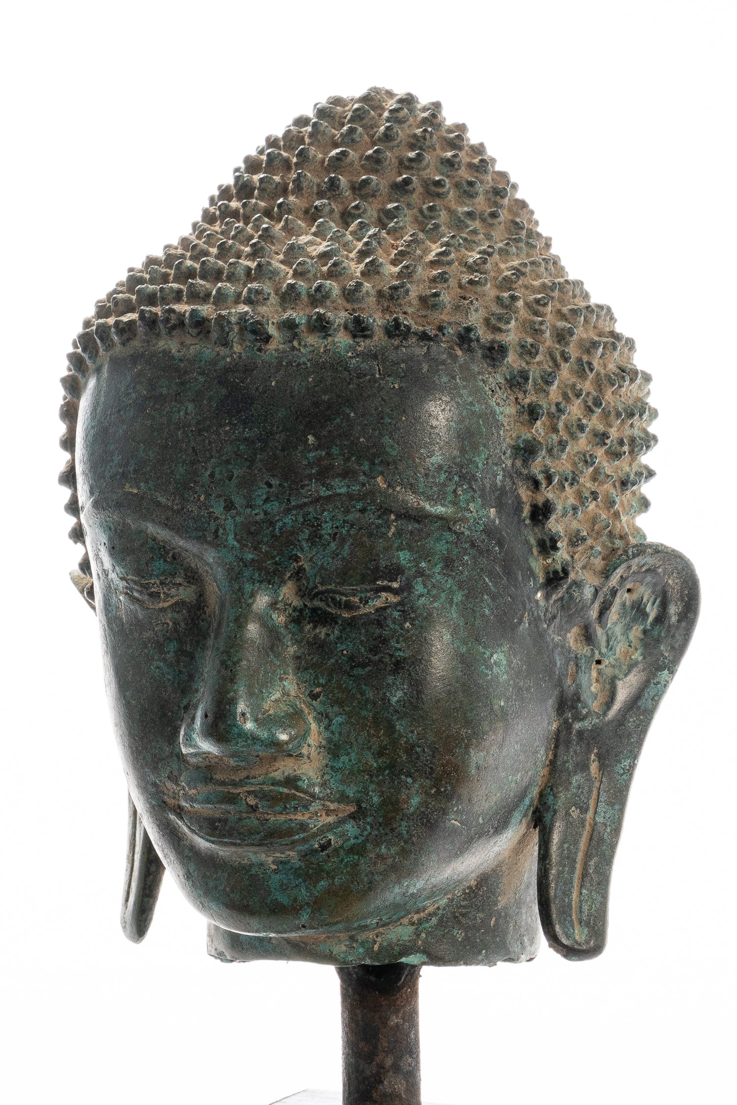 Statue de Bouddha-Antique style Thaï monté Bouddha en bronze Chef Statue-35cm/14 "