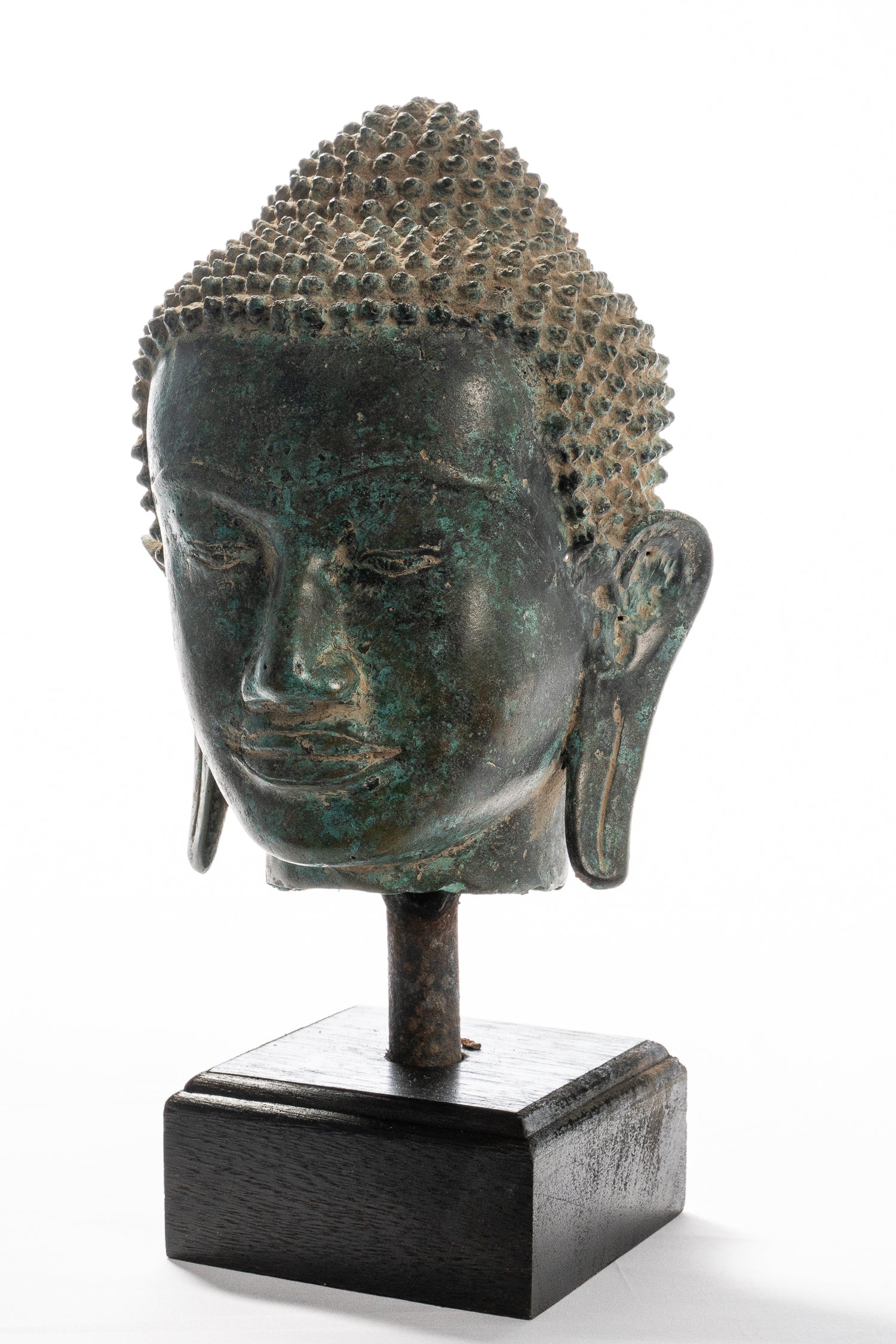 Statue de Bouddha-Antique style Thaï monté Bouddha en bronze Chef Statue-35cm/14 "