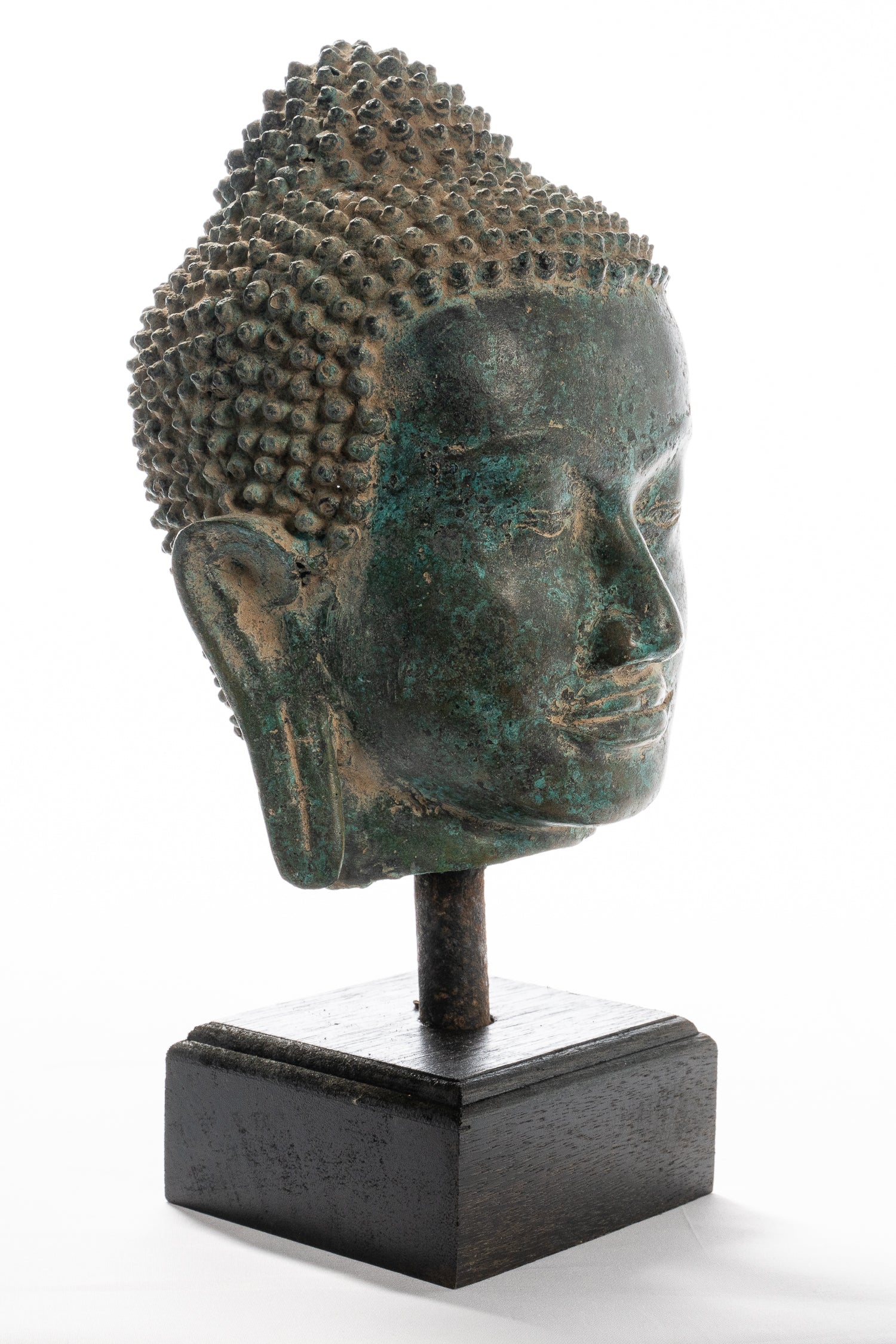 Statue de Bouddha-Antique style Thaï monté Bouddha en bronze Chef Statue-35cm/14 "