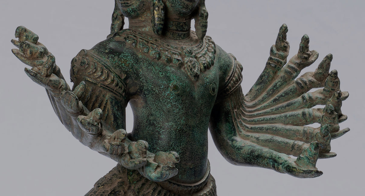 Antique Khmer Style Standing Bronze Angkor Wat Hevajra Statua - 59 cm/24 "di altezza